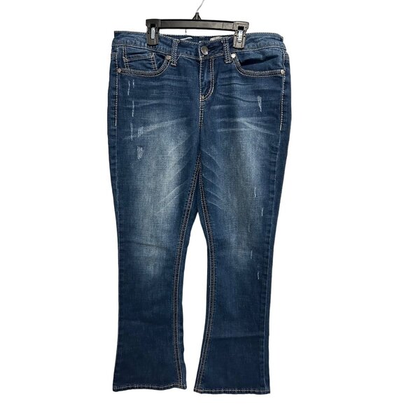 Seven7 Womens Rocker Slim Jeans Size 12 Distressed Dark Wash Denim - Picture 1 of 10